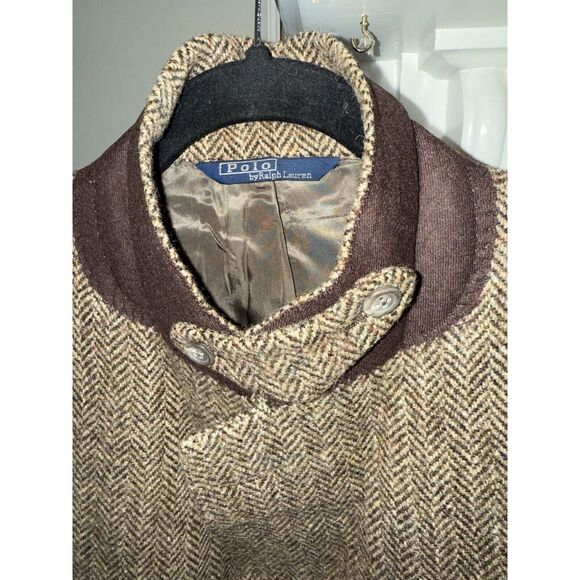 Vintage POLO Ralph Lauren Men’s Tweed Wool Jacket Suede Patch Throat Latch 42 44 - Picture 11 of 16